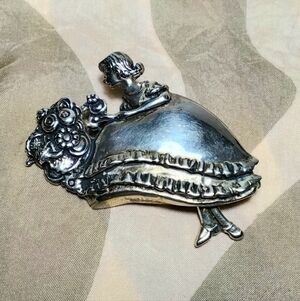 E.F.S Sterling Brooch Woman w/ Flowers Moveable Legs